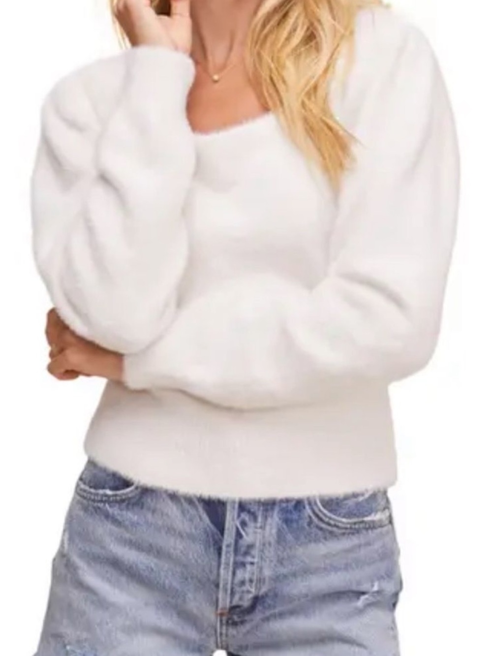 Astr the Label Cozy Scoop Neck Ivory Pullover Sweater Small